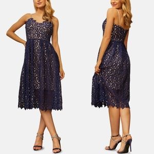 NEW CHI CHI LONDON Navy CAMI Crochet PREMIUM LACE Midi TEA Party DRESS US 8 (10)